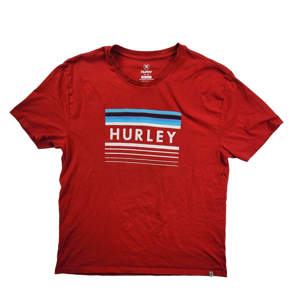 Hurley Red Graphic T-Shirt XL Short Sleeve Cotton Surf Skate Beach Summer Casual